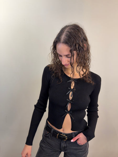 Little Bow Long Sleeve-Black - Uforia Muse 