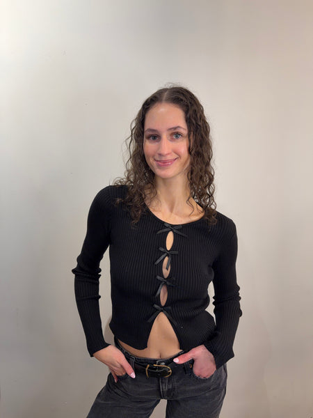 Little Bow Long Sleeve-Black - Uforia Muse 