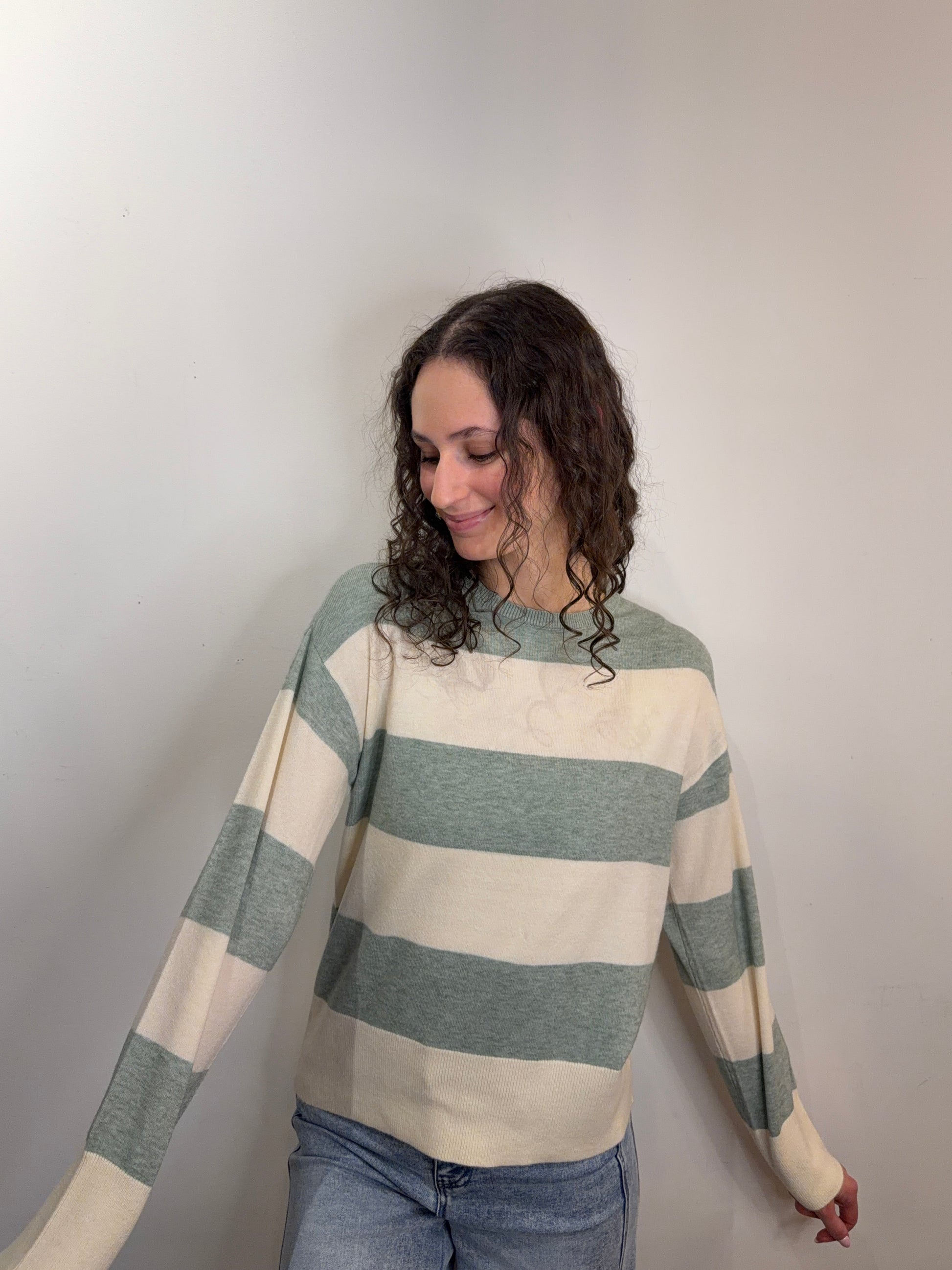 Senta Stripe Pullover-Sage-Only - Uforia Muse 