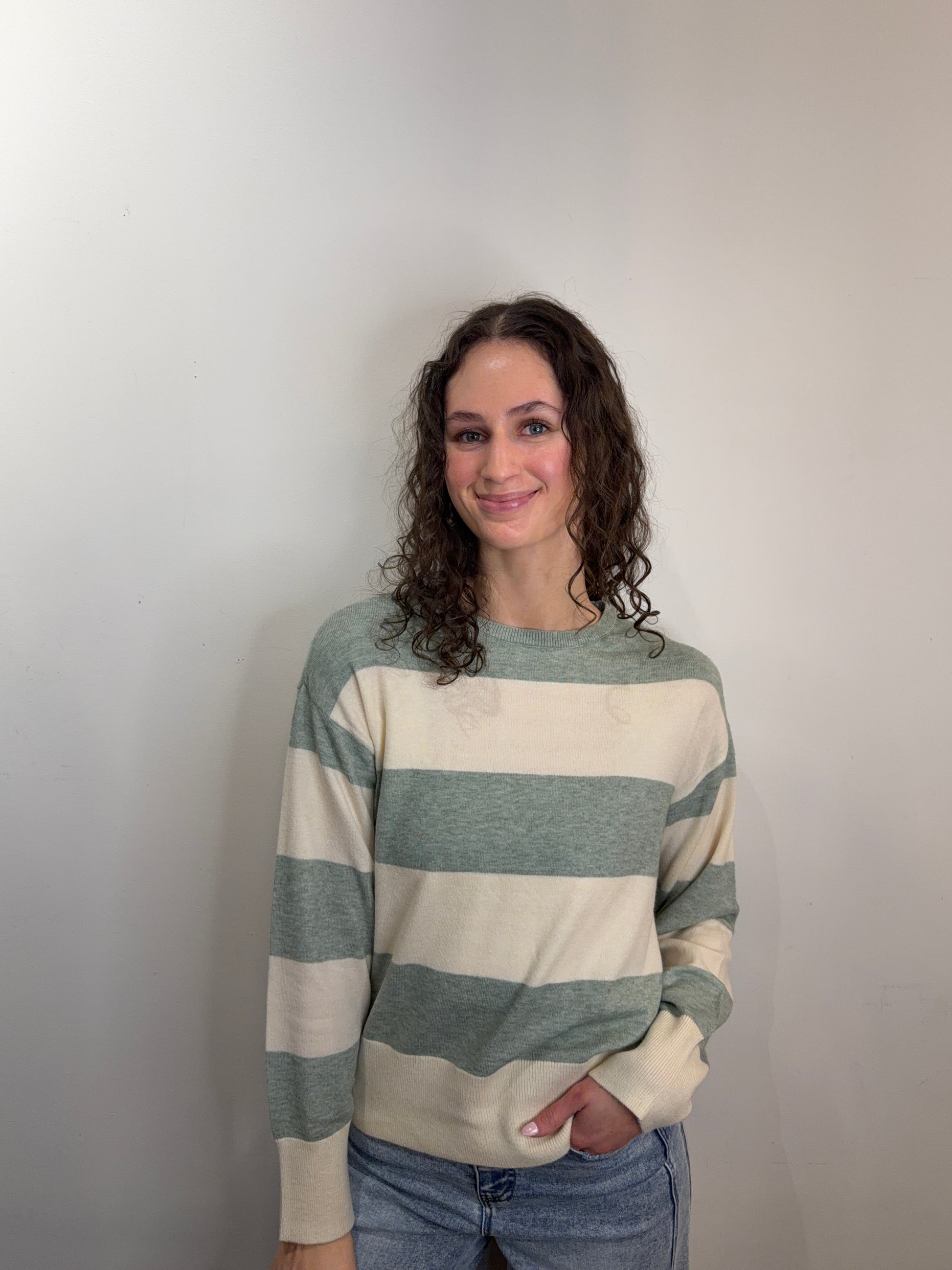 Senta Stripe Pullover-Sage-Only - Uforia Muse 