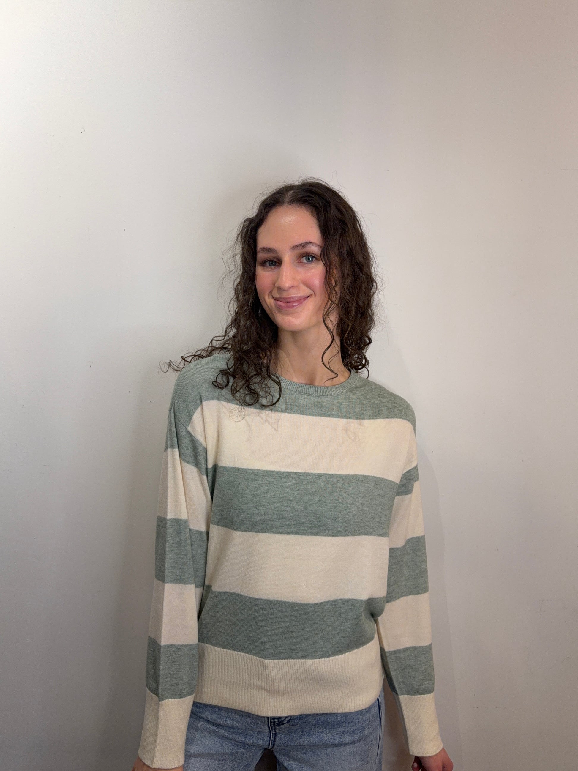 Senta Stripe Pullover-Sage-Only - Uforia Muse 