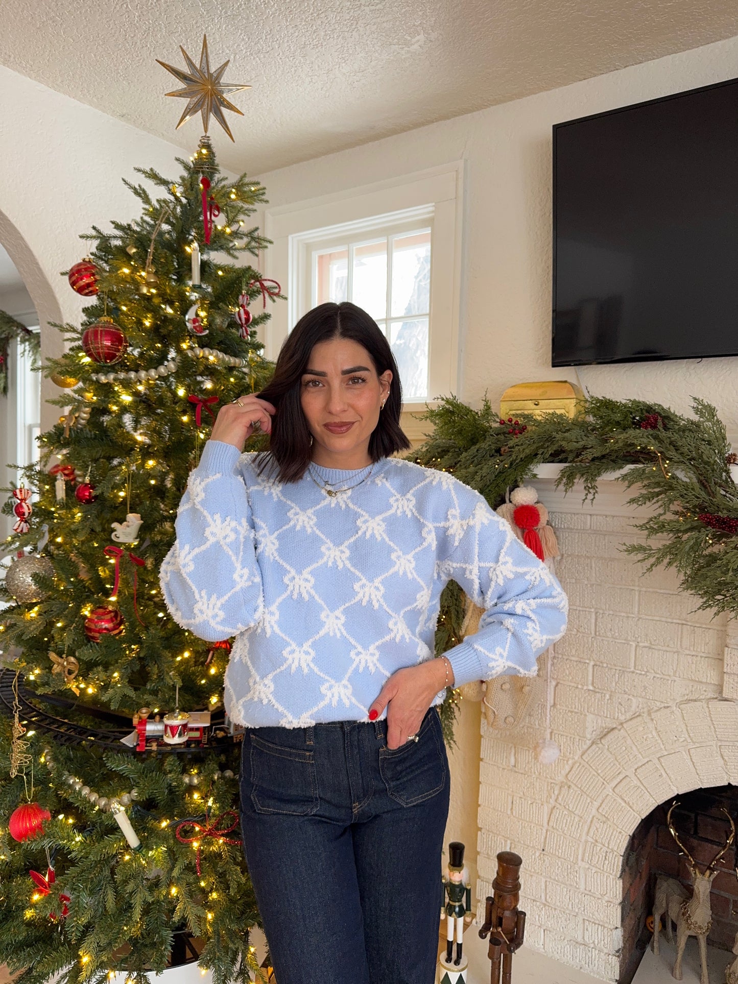 Blue Bow Sweater - Shop Teach