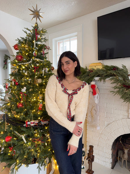 Plaid Bow Sweater-Shop Teach - Uforia Muse 