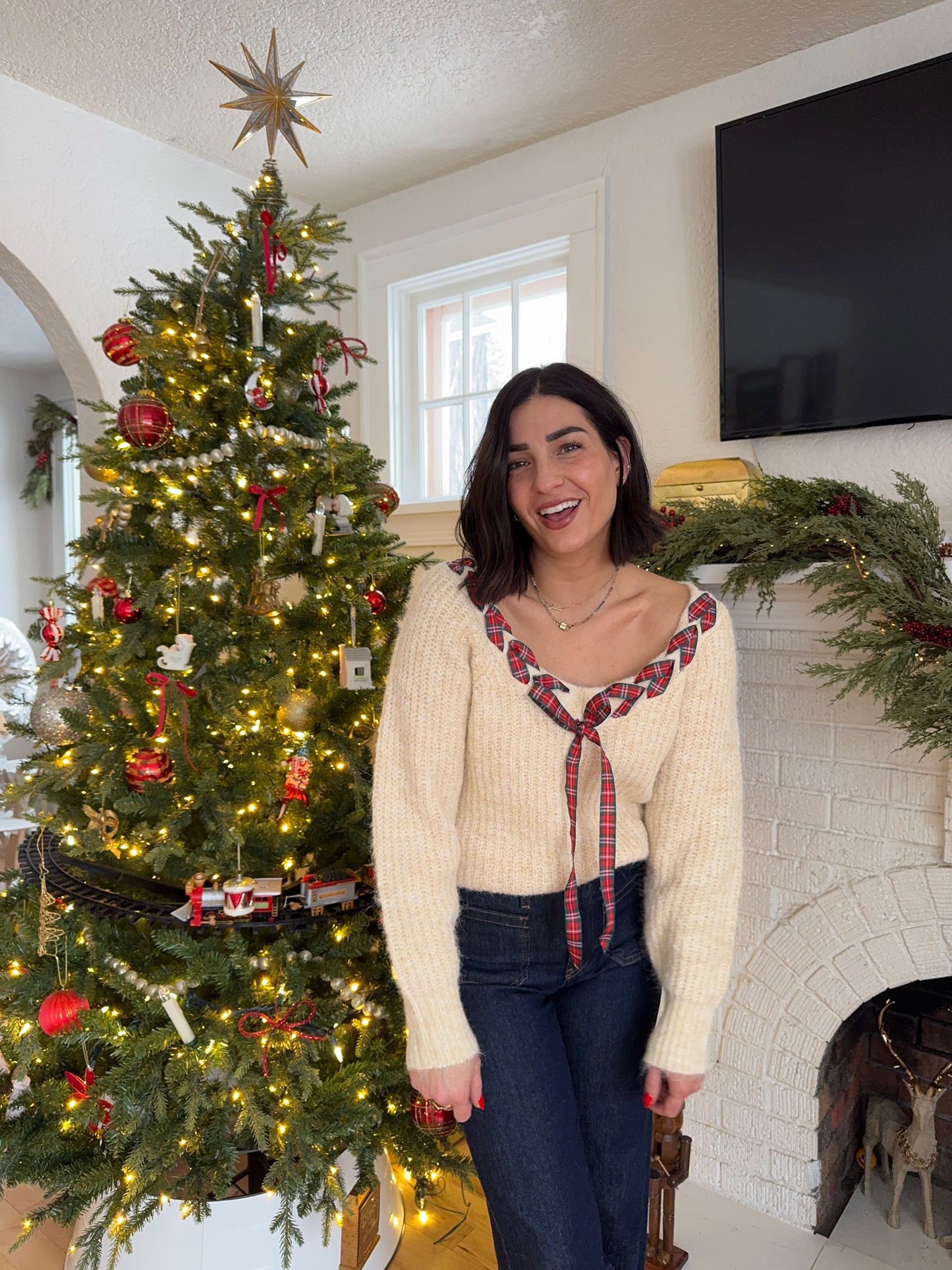 Plaid Bow Sweater-Shop Teach