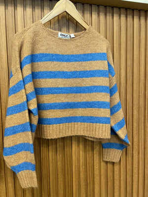 Aya Boatneck Sweater-Blue- Only