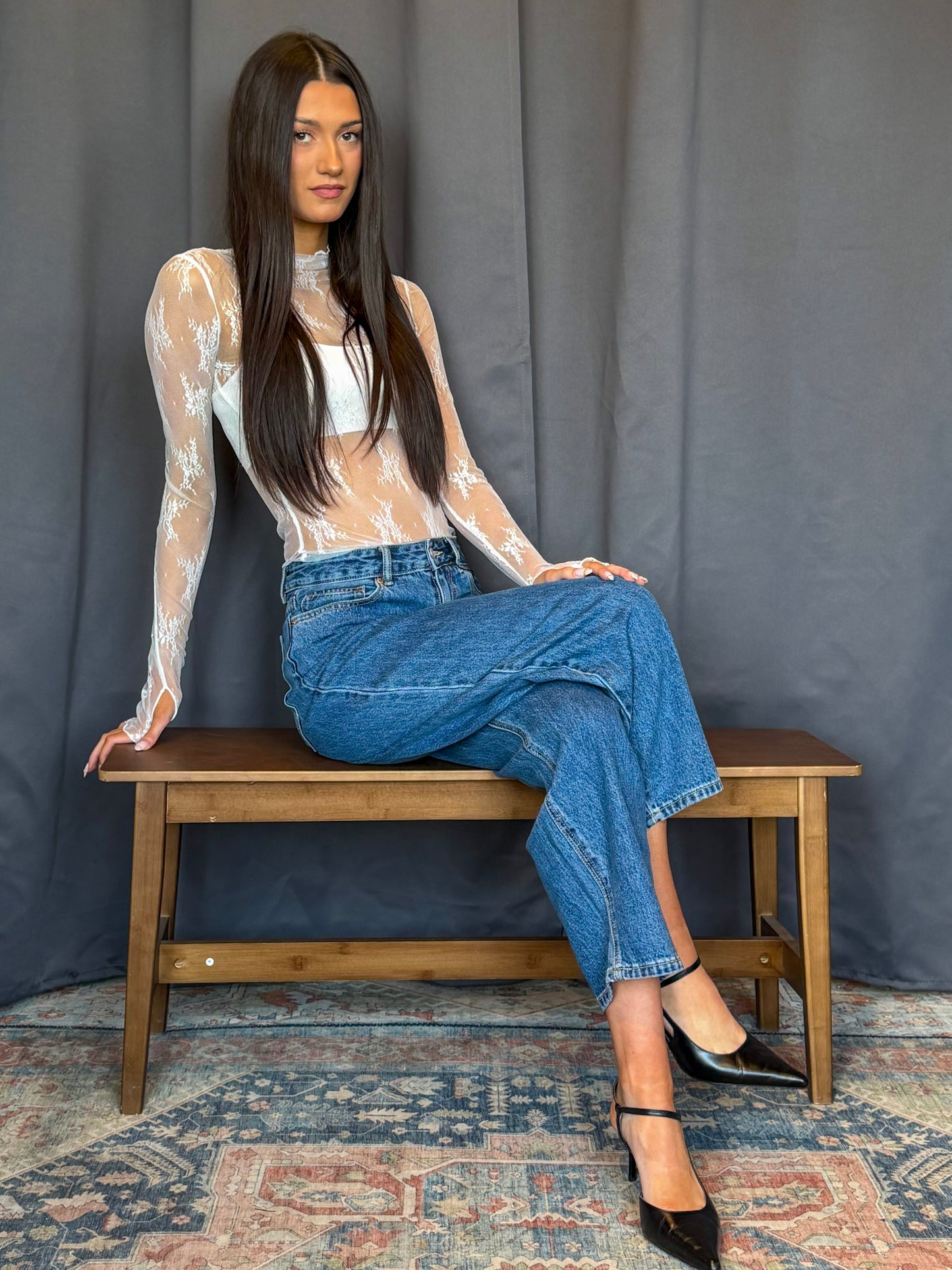 Amelie Lace Sheer Top -Off White