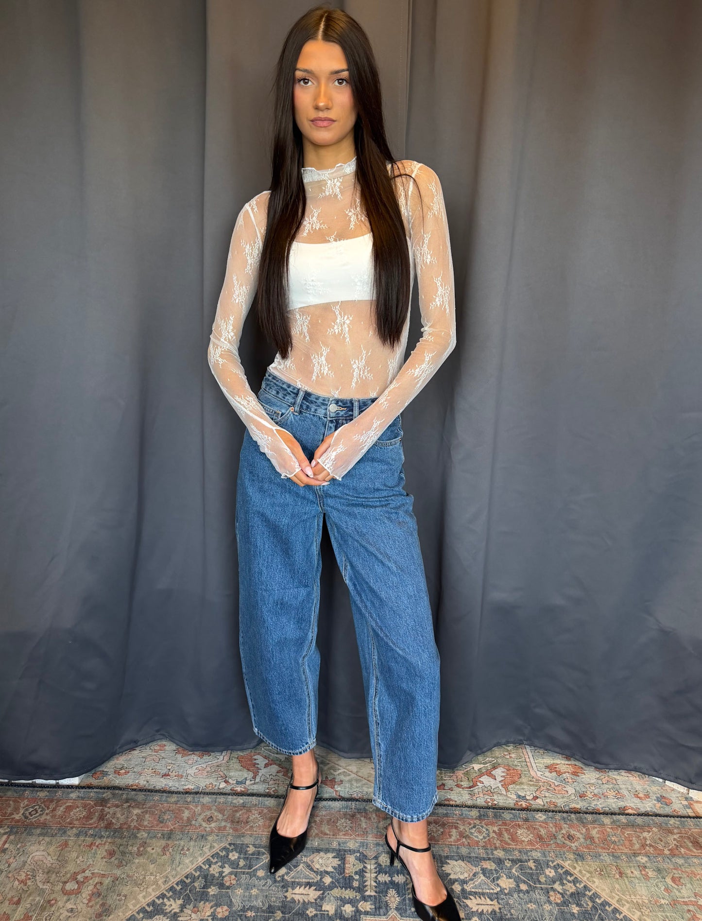 Amelie Lace Sheer Top -Off White