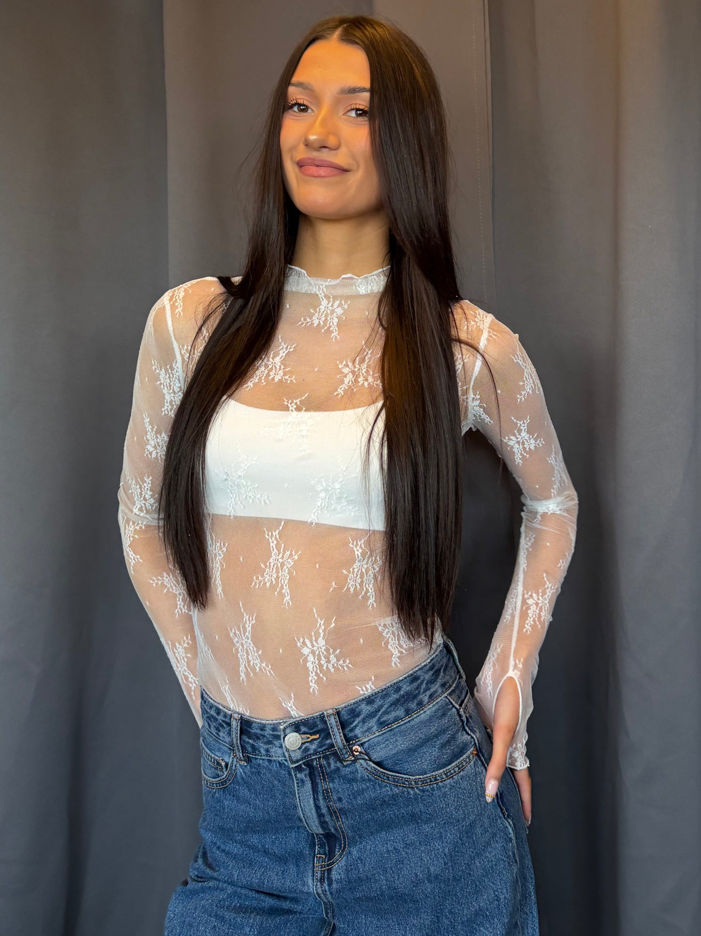 Amelie Lace Sheer Top -Off White