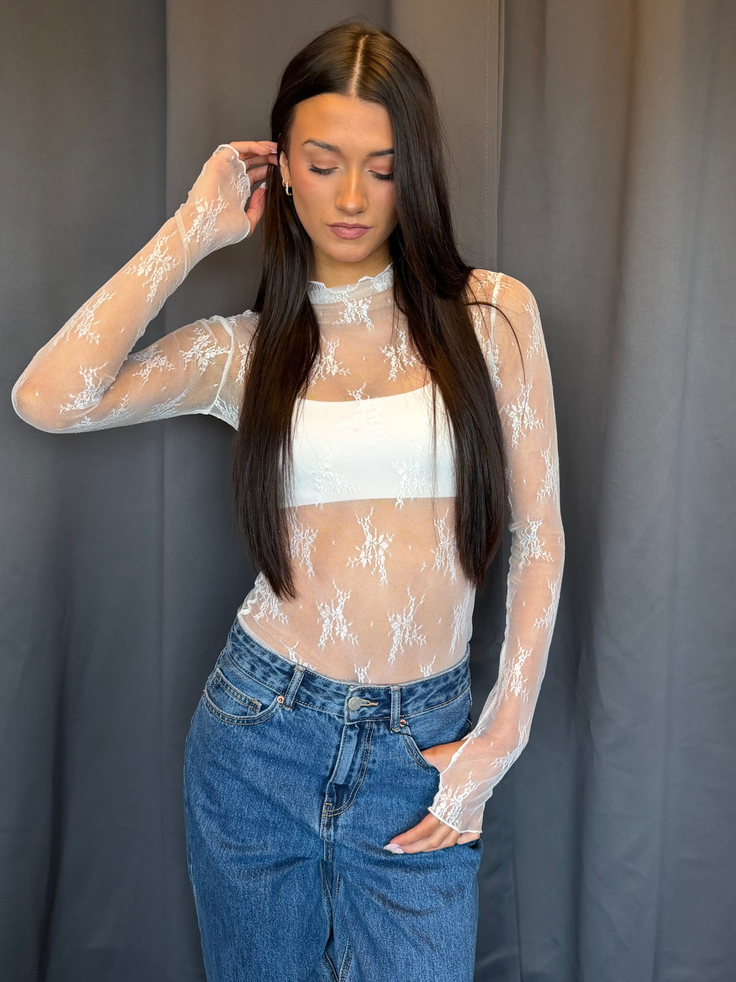 Amelie Lace Sheer Top -Off White