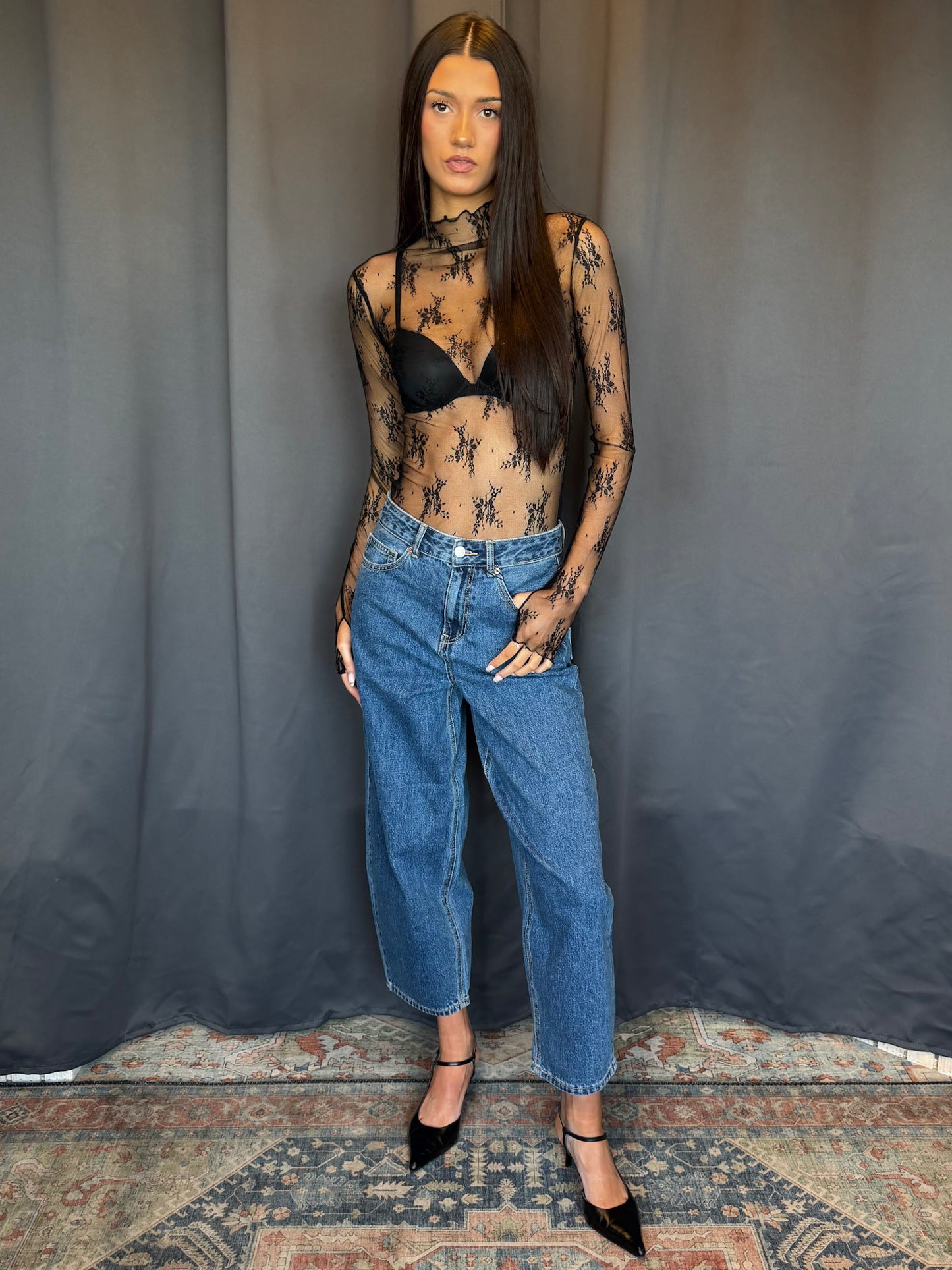 Amelie Lace Sheer Top - Black