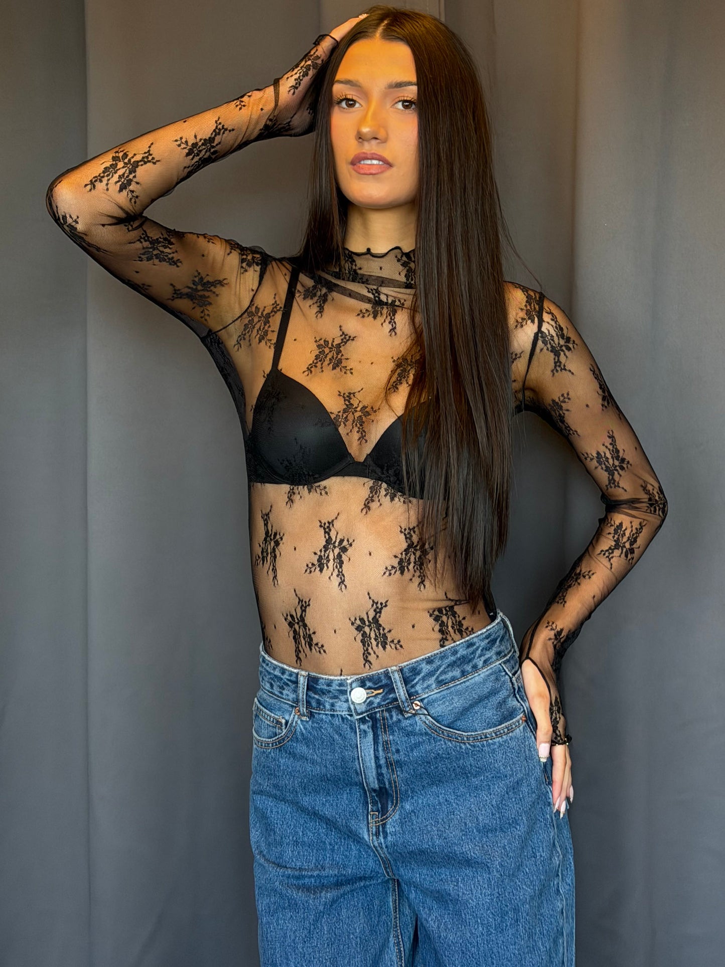 Amelie Lace Sheer Top - Black