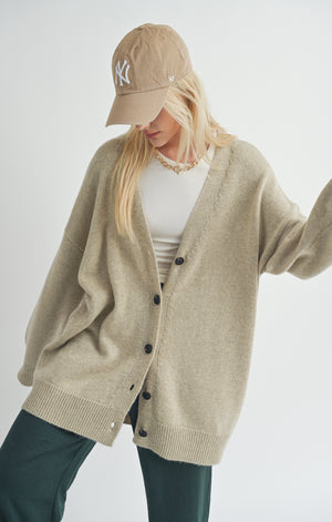 Oversized Button Up Cardi- Sage The Label