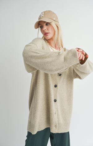 Oversized Button Up Cardi- Sage The Label