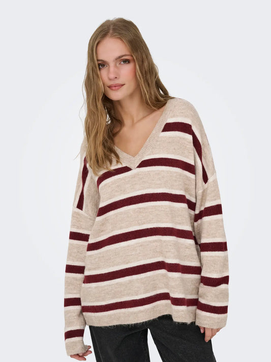 Talio V-Neck Knit-Stripe-Only