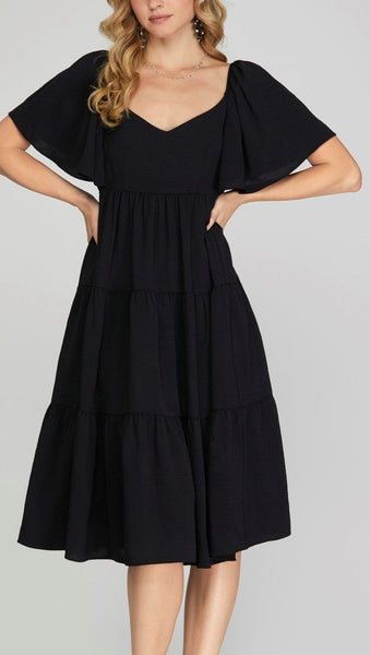 Tallulah Tier Dress- Black - Uforia Muse 