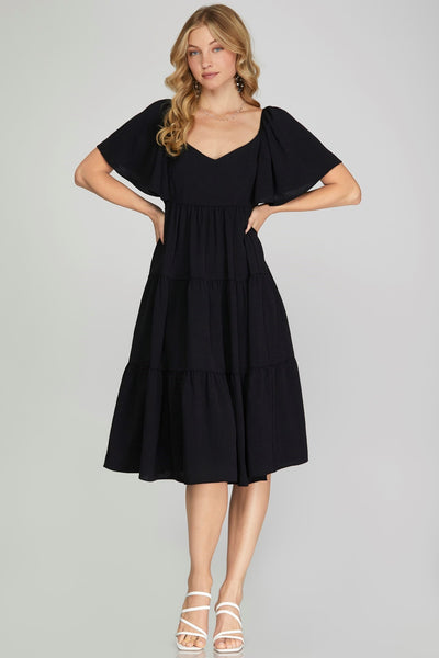 Tallulah Tier Dress- Black - Uforia Muse 