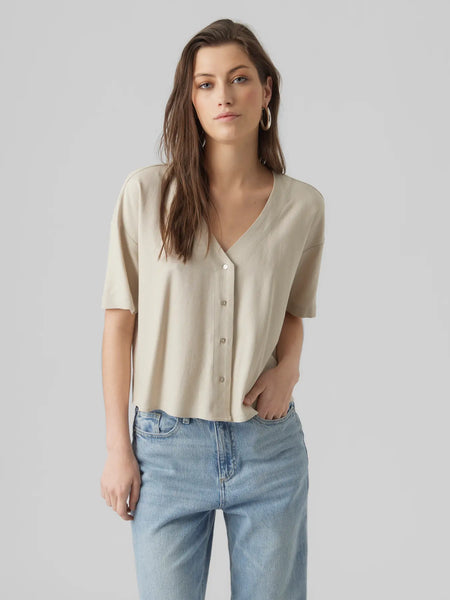 Mymilio Button Top-Natural-Vero Moda - Uforia Muse 