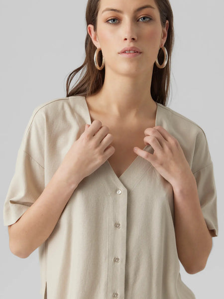 Mymilio Button Top-Natural-Vero Moda - Uforia Muse 