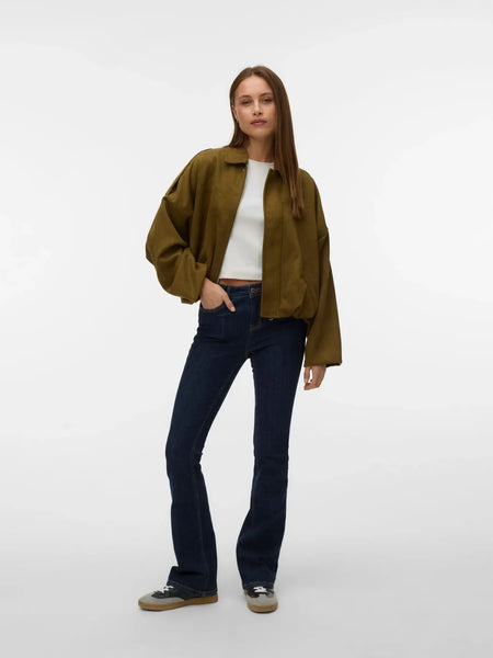 Hazel Faux Suede Bomber-Olive-Vero Moda - Uforia Muse 