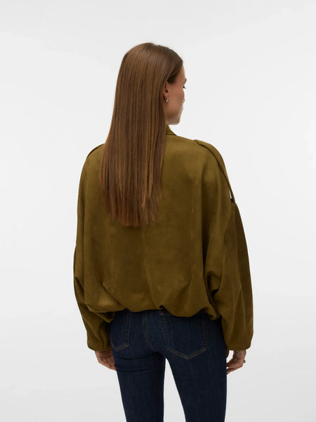 Hazel Faux Suede Bomber-Olive-Vero Moda - Uforia Muse 