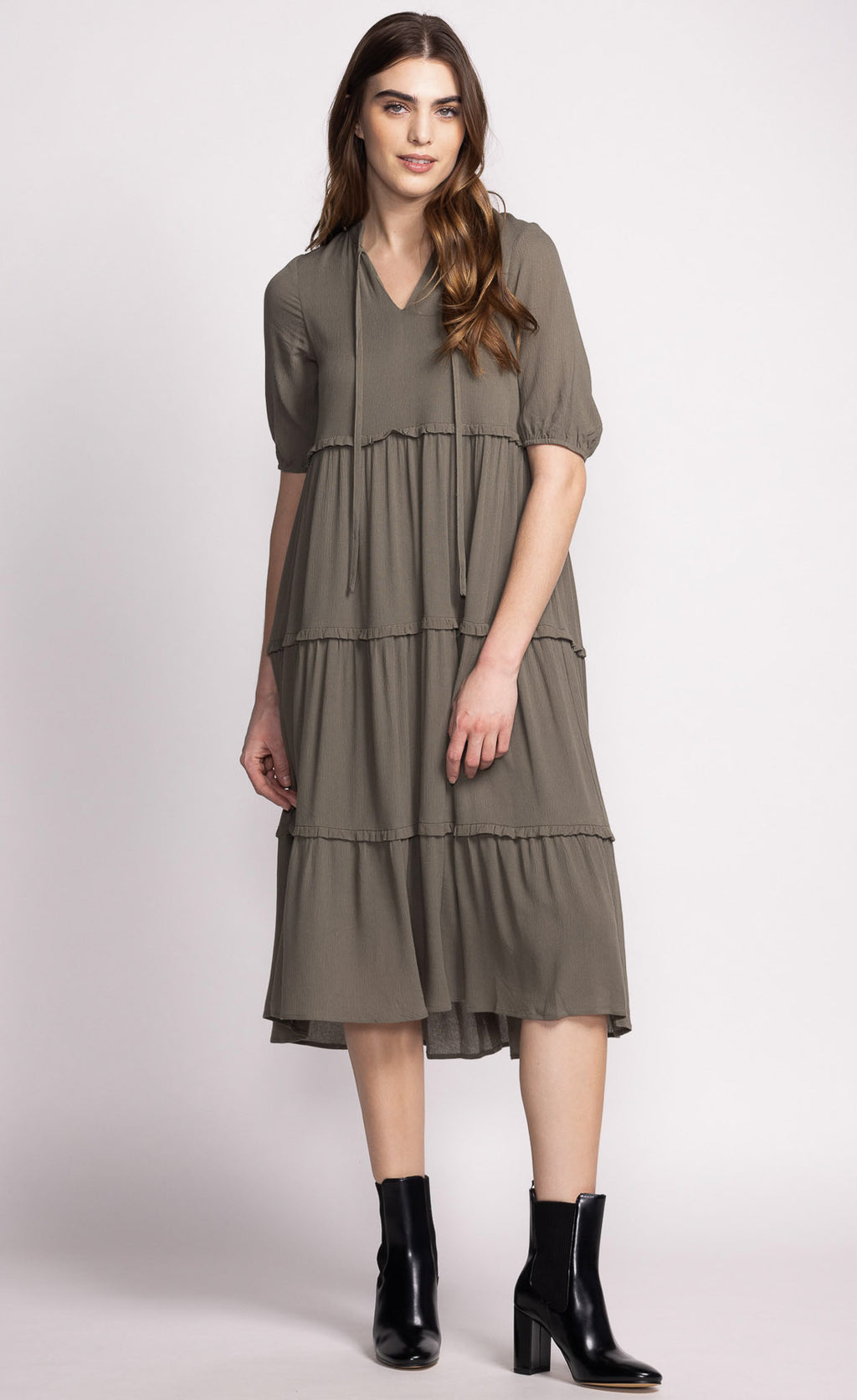 Zoey Dress-Olive- Pink Martini