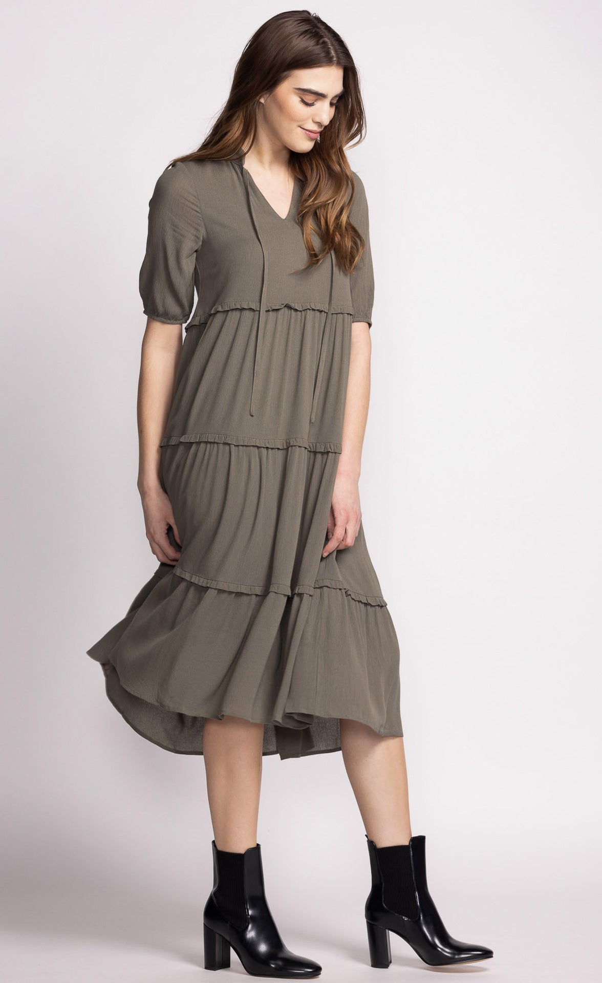 Zoey Dress-Olive- Pink Martini