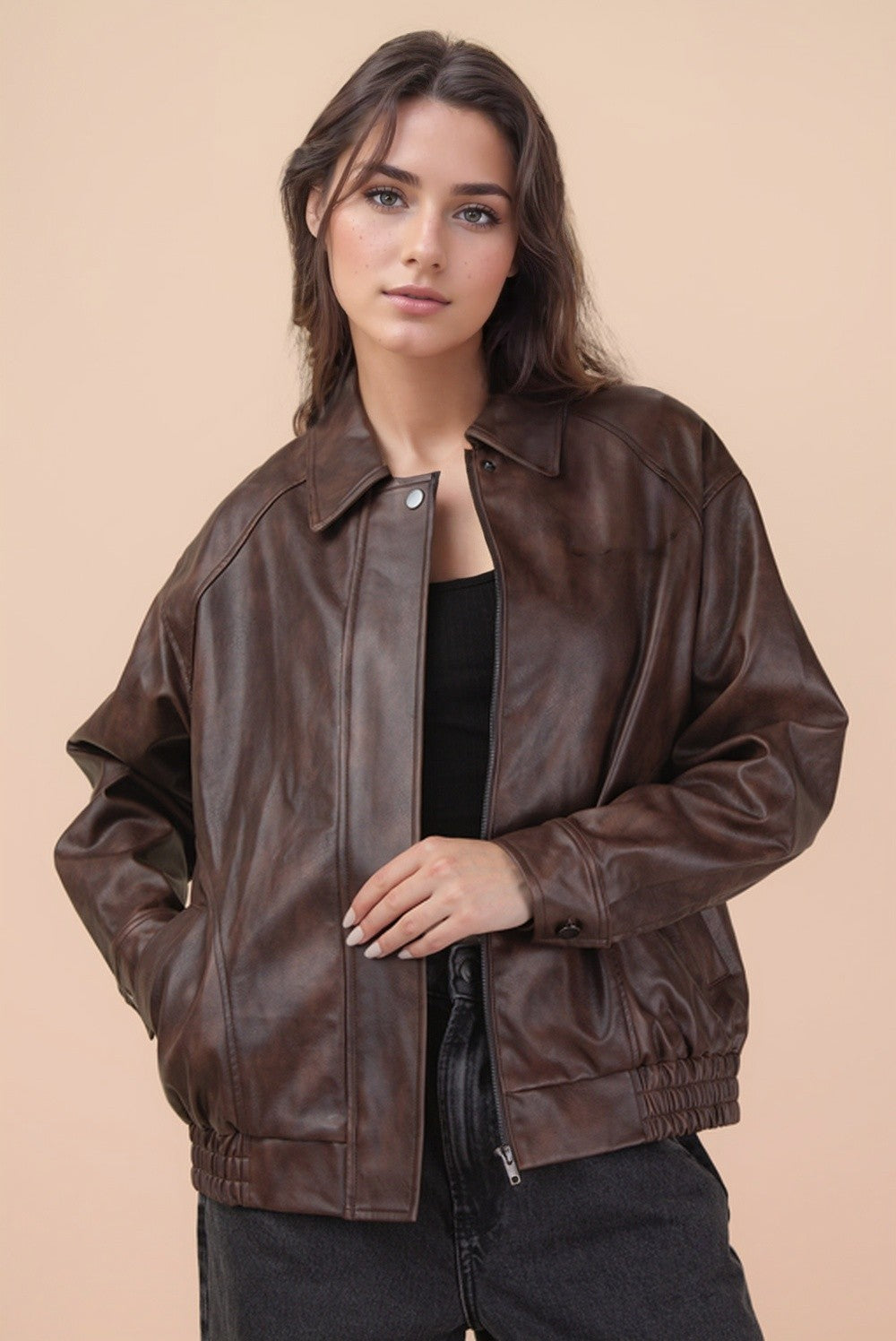 Chocolate Vegan Leather Bomber