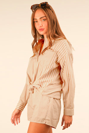 Braylen Striped Shorts-Taupe