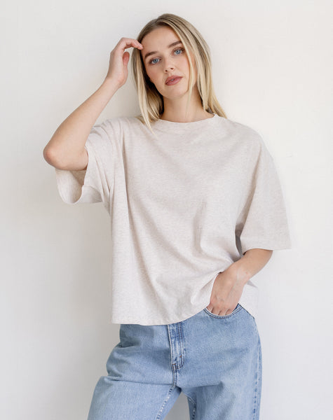 Boxy Tee- Oatmeal- Brunette The Label