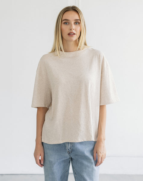 Boxy Tee- Oatmeal- Brunette The Label