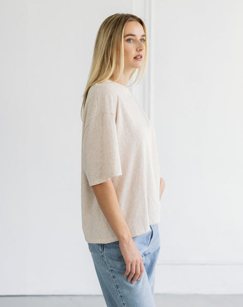 Boxy Tee- Oatmeal- Brunette The Label