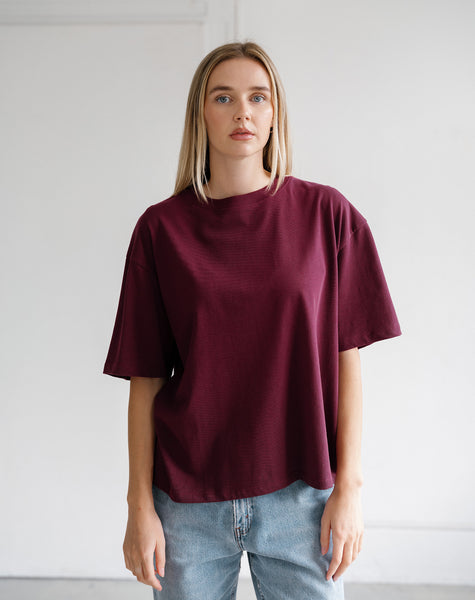 Boxy Tee- Plum- Brunette The Label
