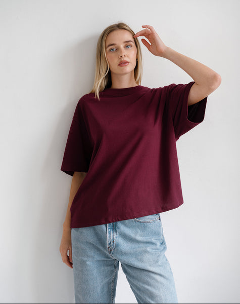 Boxy Tee- Plum- Brunette The Label