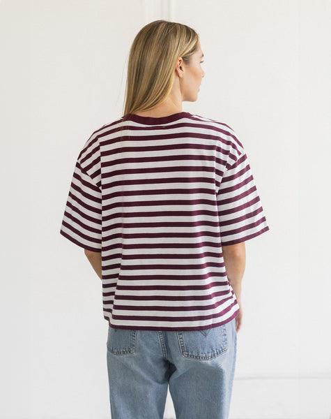Boxy Tee- Plum Stripe- Brunette The Label - Uforia Muse 