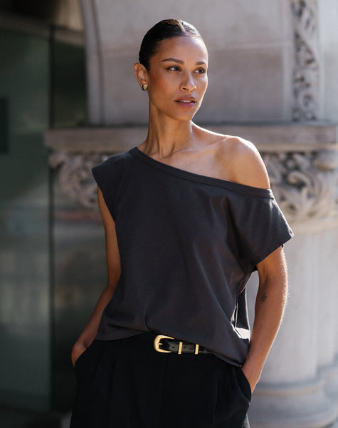 Off The Shoulder Tee-Black- Brunette
