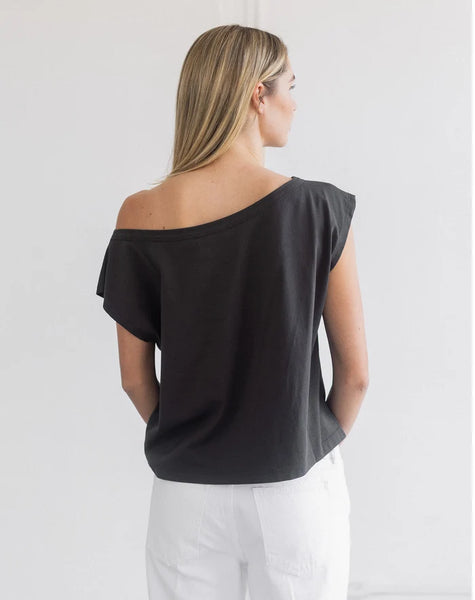 Off The Shoulder Tee-Black- Brunette
