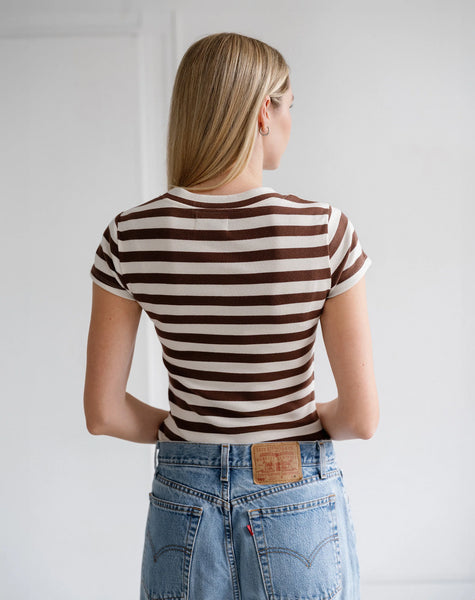 Espresso Stripe Ribbed Tee- Brunette The Label