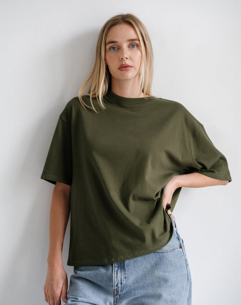 Boxy Tee- Chive- Brunette The Label
