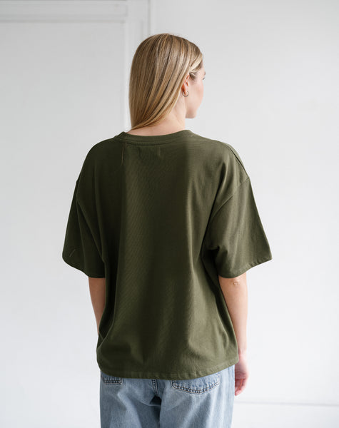 Boxy Tee- Chive- Brunette The Label