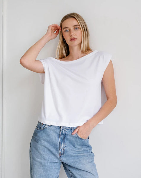 Off The Shoulder Tee-White- Brunette The Label
