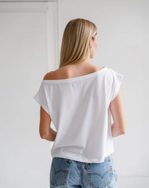 Off The Shoulder Tee-White- Brunette The Label
