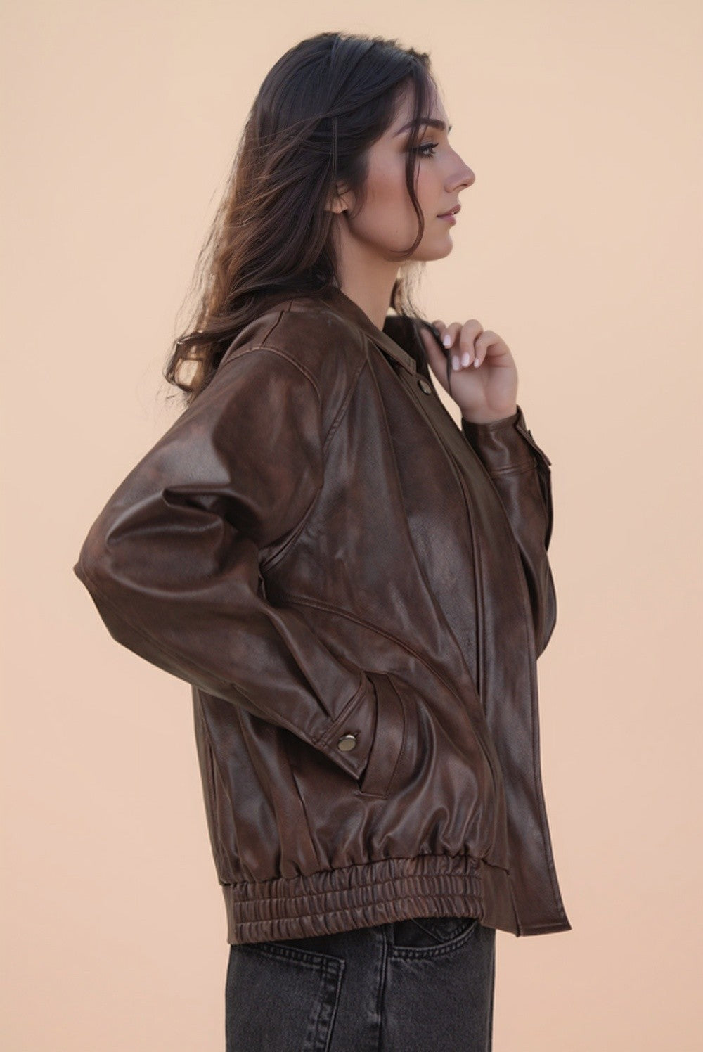 Chocolate Vegan Leather Bomber
