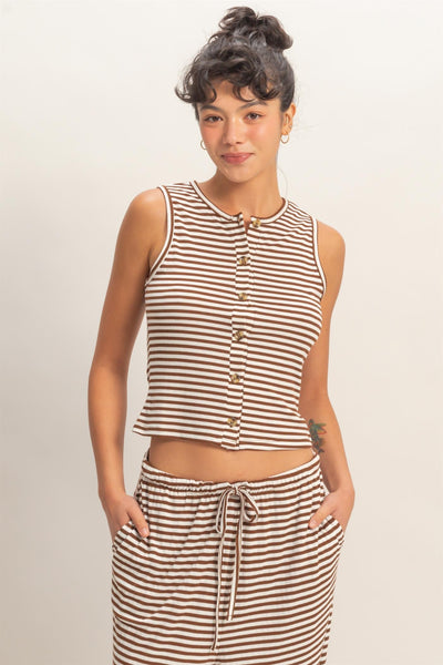 Stripe Button Sleeveless Top