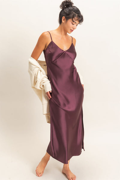 Cherry Satiny Slip Dress - Uforia Muse 