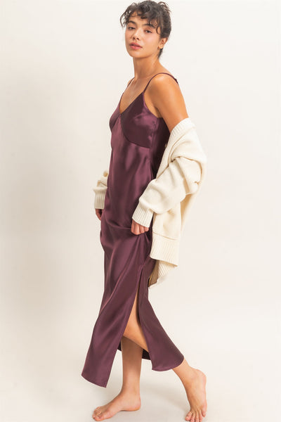 Cherry Satiny Slip Dress - Uforia Muse 