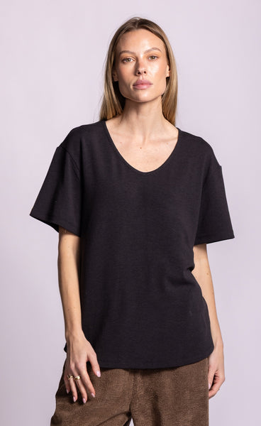 Rhiannon Tee-Charcoal Grey-Pink martini - Uforia Muse 