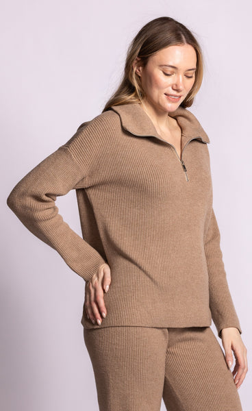 Verity 3/4 Zip Sweater-Pink Martini