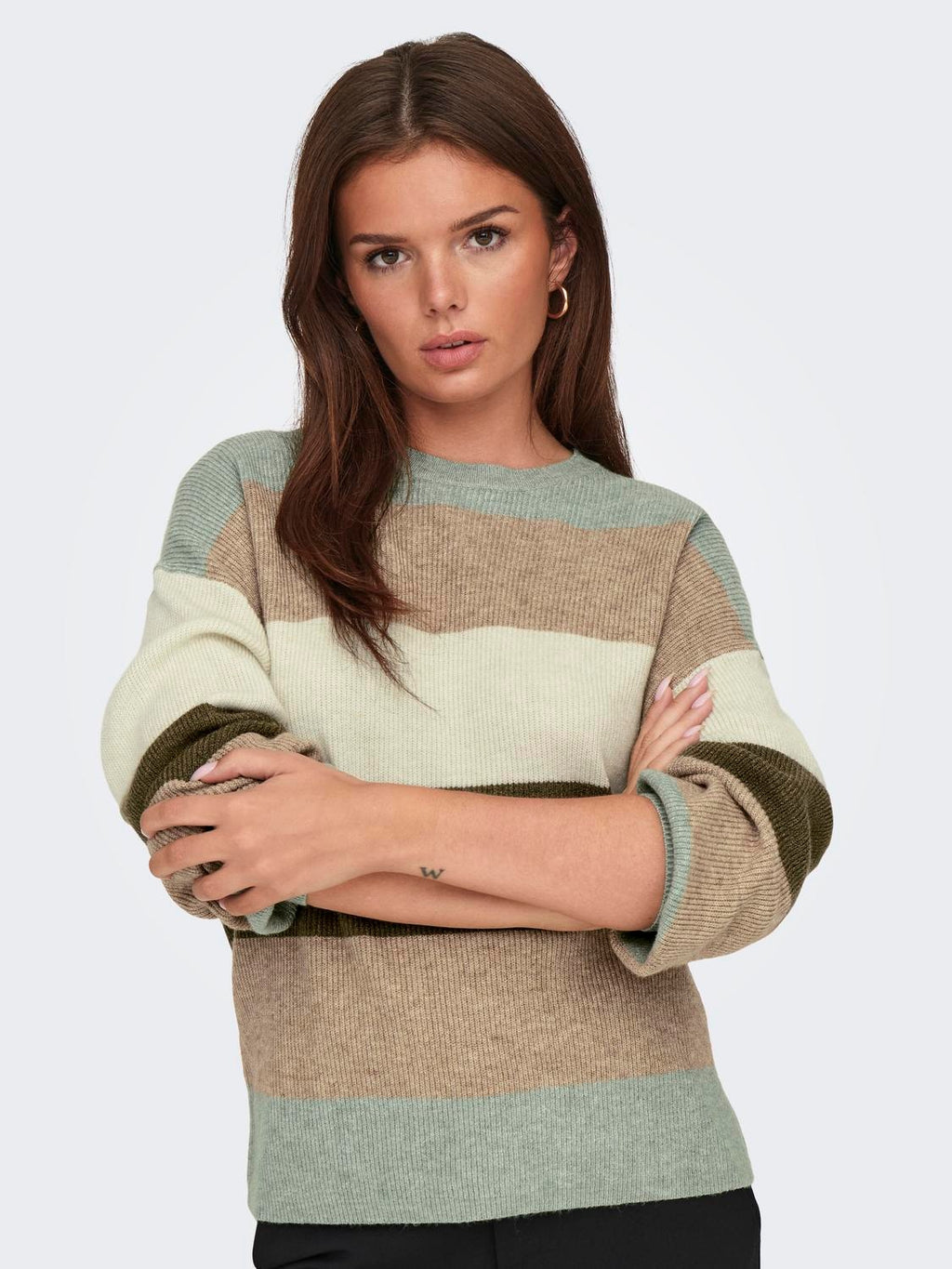 Atia Striped Pullover- Green- Only