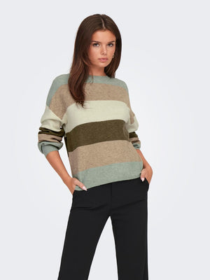 Atia Striped Pullover- Green- Only