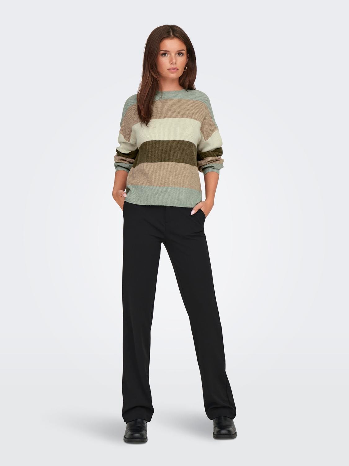 Atia Striped Pullover- Green- Only